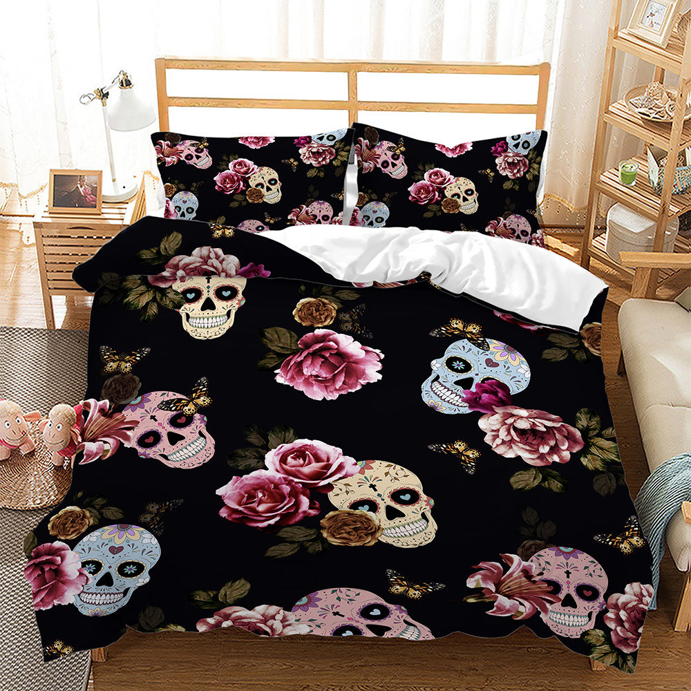 KTX-296851 Digital Printed Halloween Crossbones 3-Piece Quilt Cover Set for 1.5m Bed