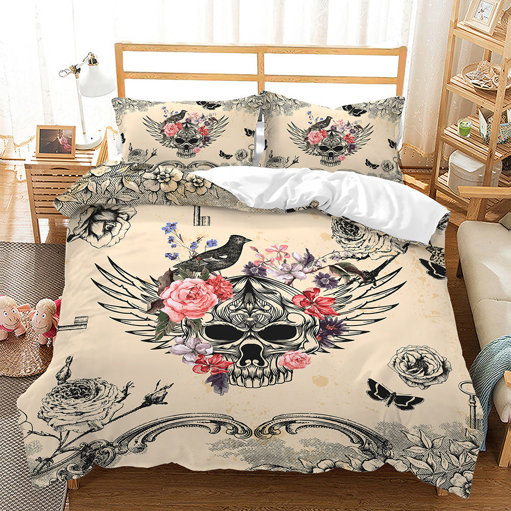 KTX-296851 Digital Printed Halloween Crossbones 3-Piece Quilt Cover Set for 1.5m Bed