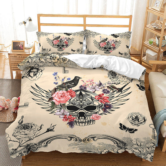 KTX-296851 Digital Printed Halloween Crossbones 3-Piece Quilt Cover Set for 1.5m Bed