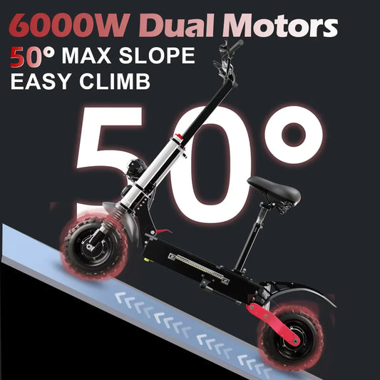 KTX-297363 6000W Dual Motor Electric Scooter with Seat, 72V, 110km Range, 85km/h Speed, Full Suspension, Off-Road Capability