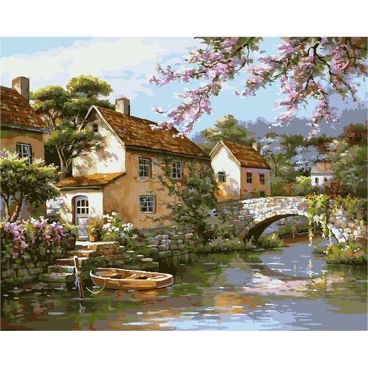 KTX-297939 Digital Oil Painting Kit - Landscape Canvas with Brushes and Pigment - Modern Simplicity in Various Scenic Styles