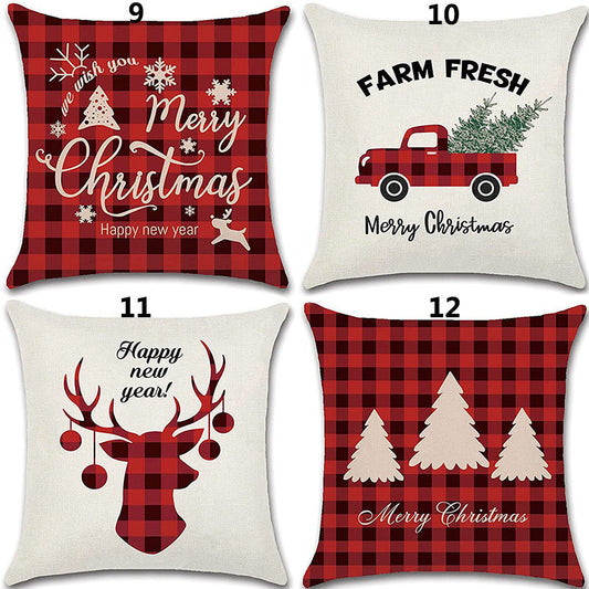 KTX-298323 Minimalist Christmas Print Linen Sofa Pillow Covers - 45x45cm (Set of 4)