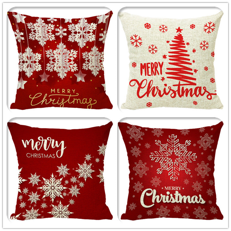 KTX-298323 Minimalist Christmas Print Linen Sofa Pillow Covers - 45x45cm (Set of 4)