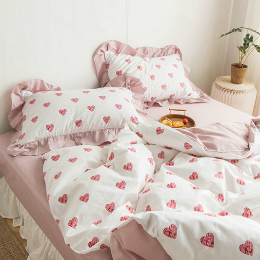 KTX-299155 Korean Heart Shape Quilt Cover Set - 4-Piece Bedding in Customizable Colors