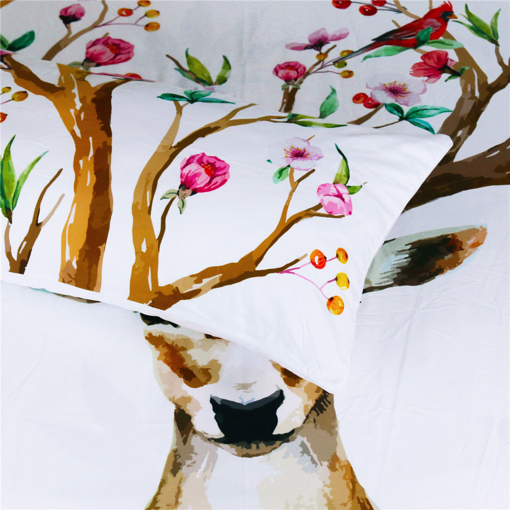 KTX-300627 Flowers Antler Duvet Cover and Pillow Shams Set in Various Sizes