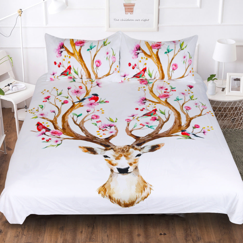 KTX-300627 Flowers Antler Duvet Cover and Pillow Shams Set in Various Sizes