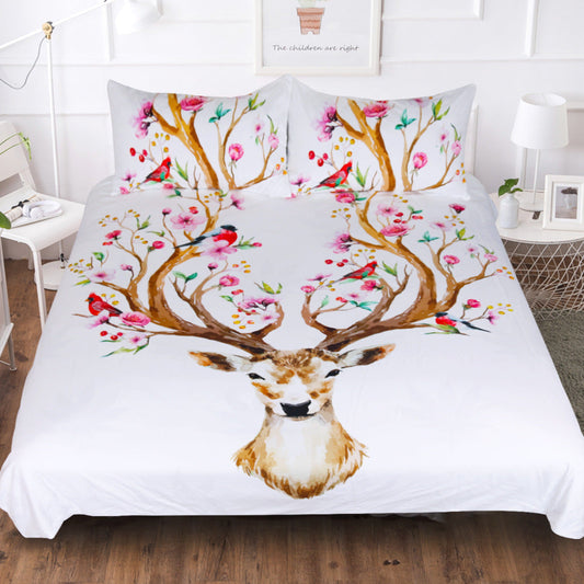 KTX-300627 Flowers Antler Duvet Cover and Pillow Shams Set in Various Sizes