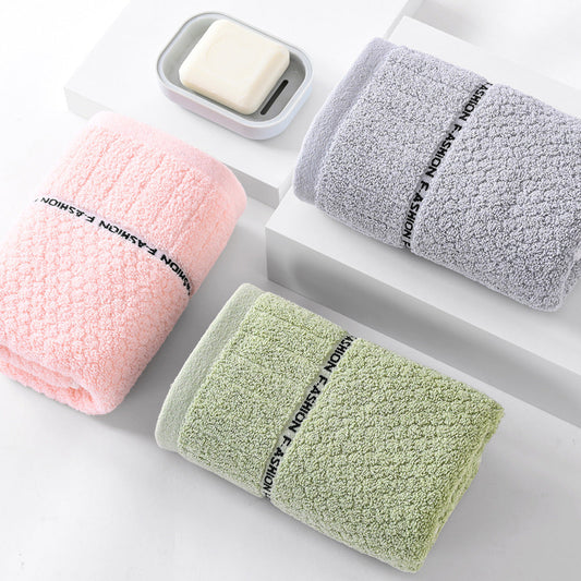 KTX-300883 Thick Absorbent Pure Cotton Towel in Green, Pink, and Gray