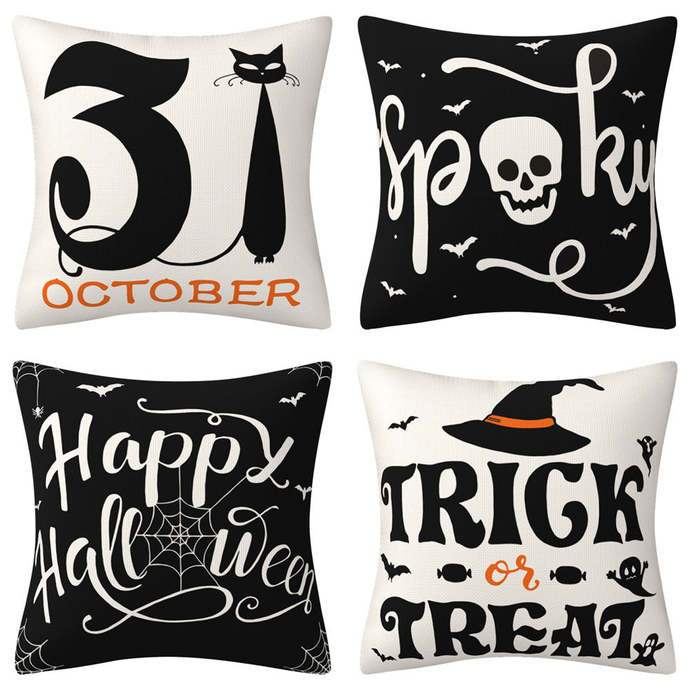 KTX-301139 Halloween-Themed Linen Pillow Cover 45cm x 45cm Cushion with PP Cotton Filler