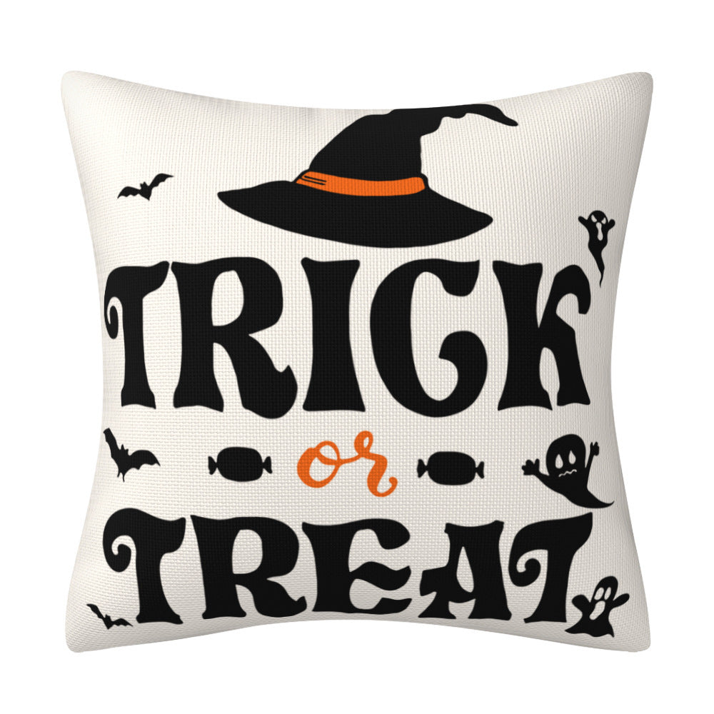 KTX-301139 Halloween-Themed Linen Pillow Cover 45cm x 45cm Cushion with PP Cotton Filler