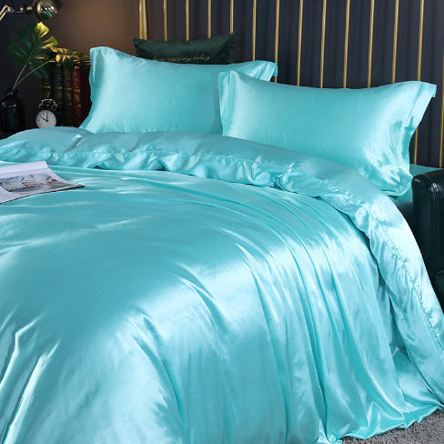 KTX-301267 Solid Color Double-sided Silk Four-Piece Bedding Set with Quilt Cover and Fitted Sheet