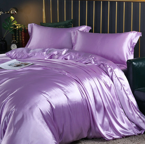 KTX-301267 Solid Color Double-sided Silk Four-Piece Bedding Set with Quilt Cover and Fitted Sheet