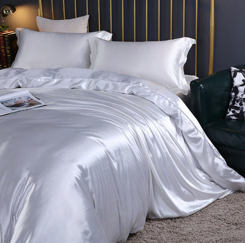 KTX-301267 Solid Color Double-sided Silk Four-Piece Bedding Set with Quilt Cover and Fitted Sheet