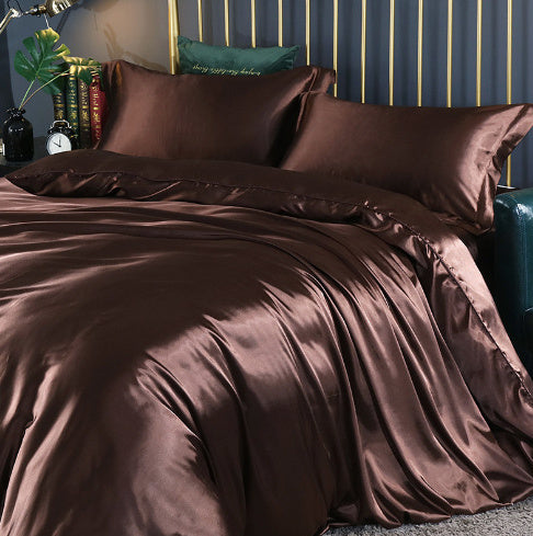KTX-301267 Solid Color Double-sided Silk Four-Piece Bedding Set with Quilt Cover and Fitted Sheet