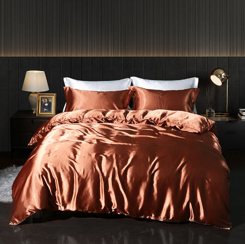 KTX-301267 Solid Color Double-sided Silk Four-Piece Bedding Set with Quilt Cover and Fitted Sheet