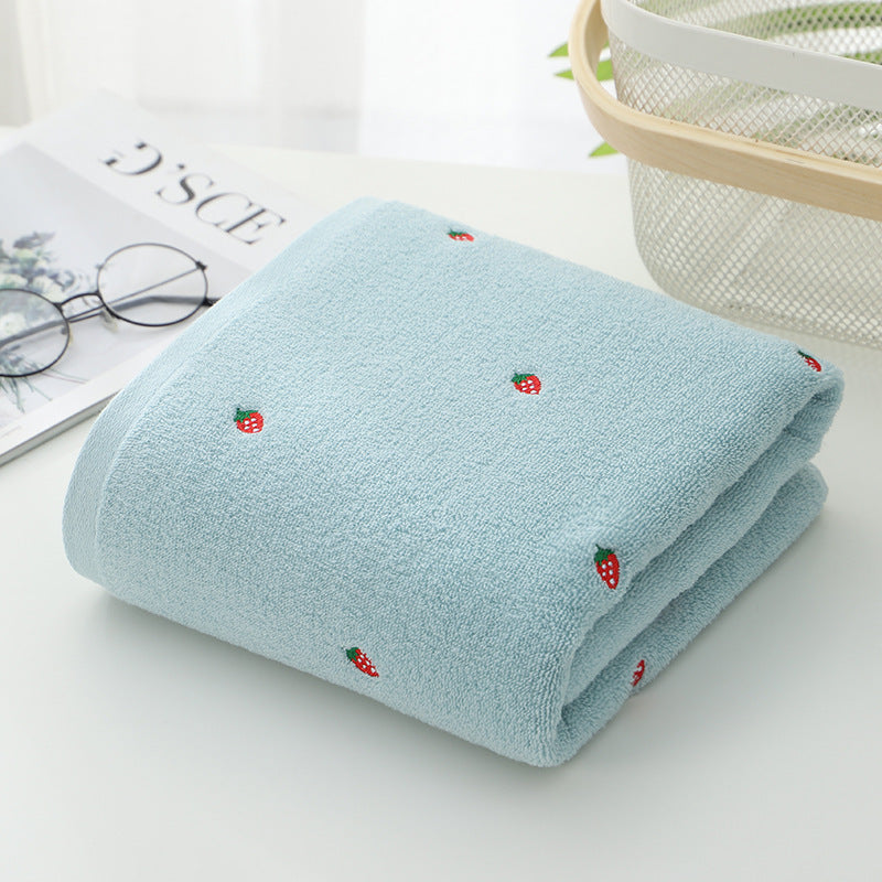 KTX-302035 Strawberry Embroidered Pure Cotton Bath and Beach Towel in Multiple Colors