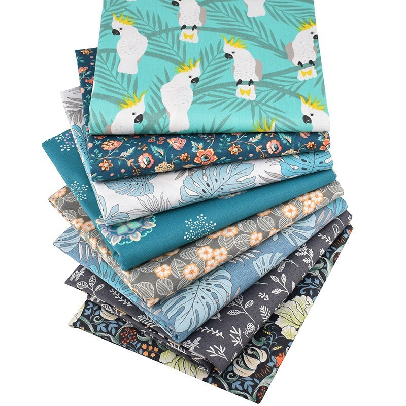KTX-302291 Cotton Twill Floral Fabric Set - 8 Pieces of Printed Home Textile Material