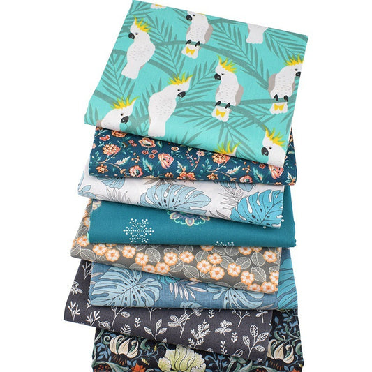 KTX-302291 Cotton Twill Floral Fabric Set - 8 Pieces of Printed Home Textile Material