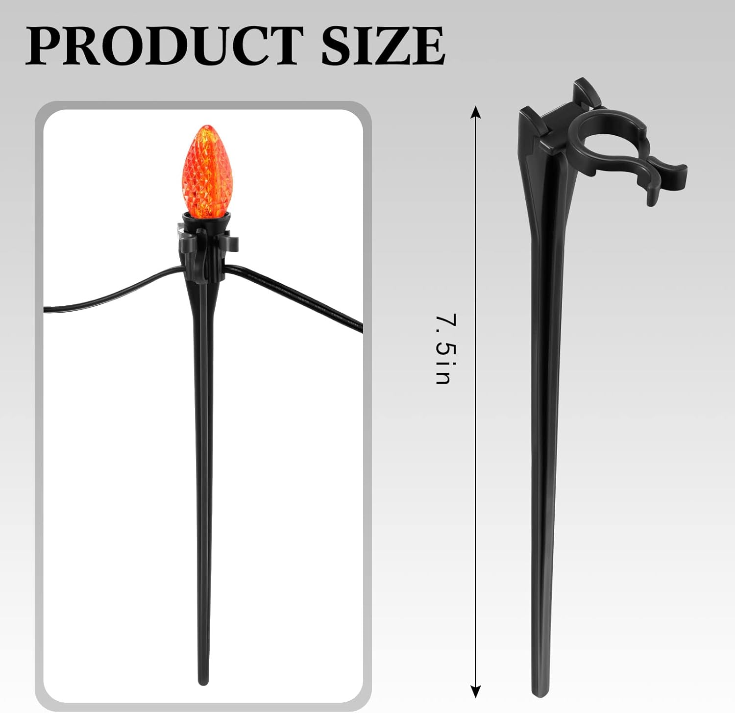 KTX-302803 Christmas Light Stakes for C7/C9 String Lights - 400 Durable Black Plastic Yard Stakes, 7.5 Inches High