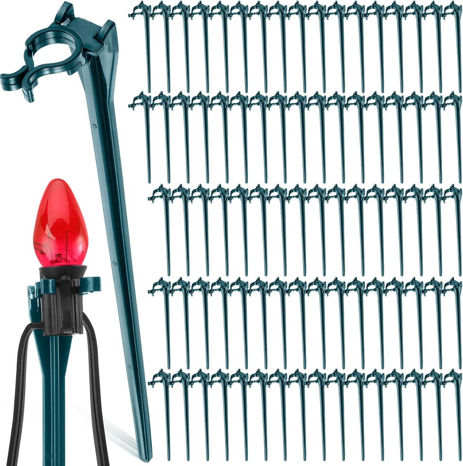 KTX-302803 Christmas Light Stakes for C7/C9 String Lights - 400 Durable Black Plastic Yard Stakes, 7.5 Inches High