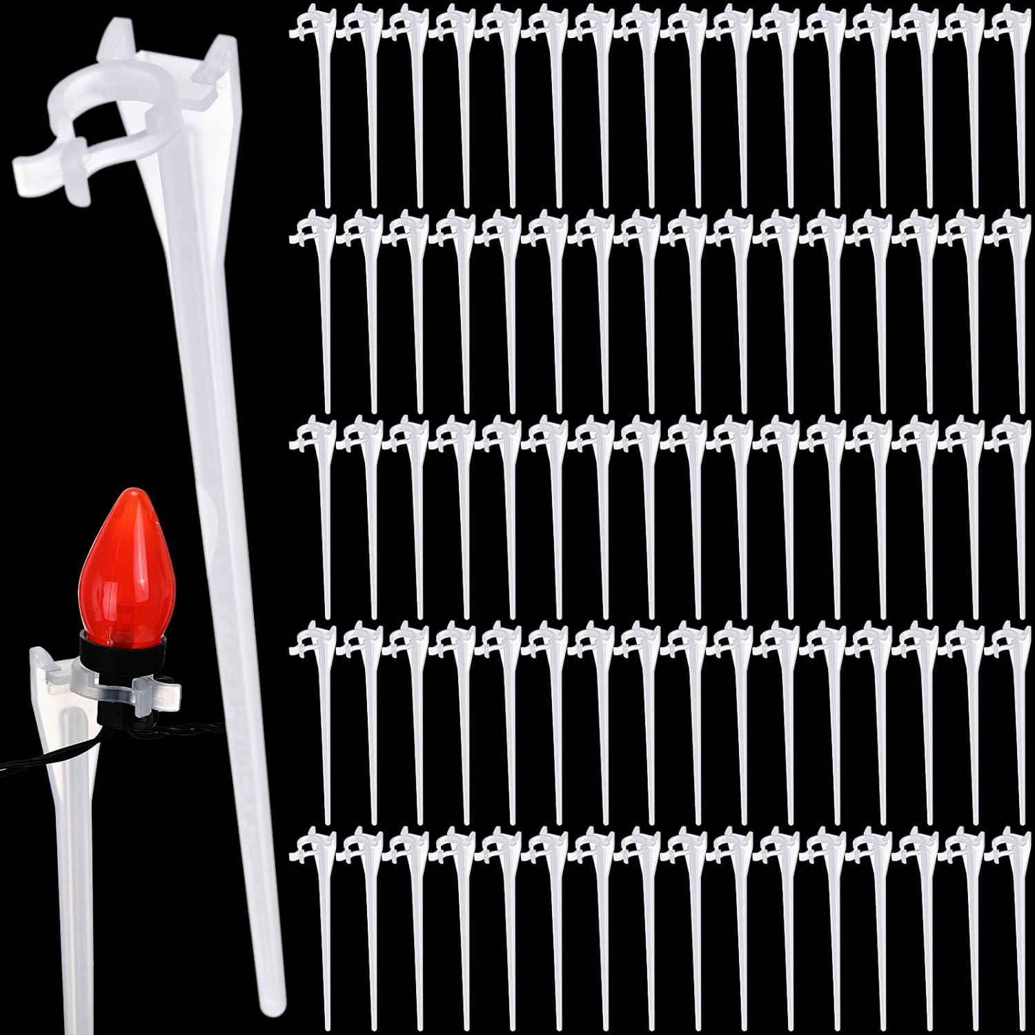 KTX-302803 Christmas Light Stakes for C7/C9 String Lights - 400 Durable Black Plastic Yard Stakes, 7.5 Inches High