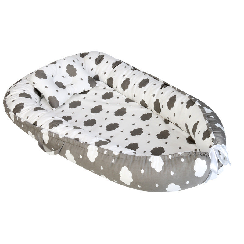 KTX-302931 Bionic Baby Mattress for Cribs - Soft Cotton Bed in Bed Design in Gray Leaves, White Balloon, and Gray Clouds