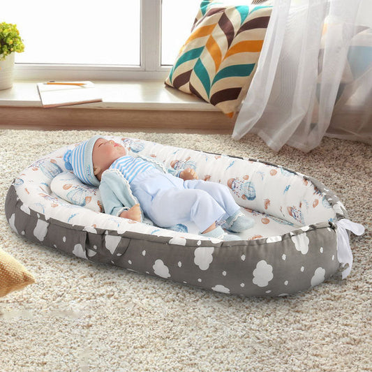 KTX-302931 Bionic Baby Mattress for Cribs - Soft Cotton Bed in Bed Design in Gray Leaves, White Balloon, and Gray Clouds