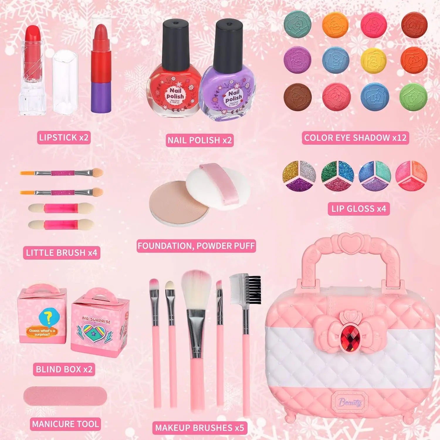 KTX-303443 Kids Pink Makeup Kit - Fun Pretend Play Set for Girls Aged 2 to 13 Years