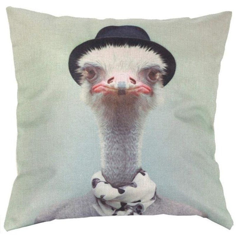 KTX-303443 Ostrich Animal Pattern Cushion Cover - 45x45cm Cotton Decorative Pillowcase with Invisible Zipper