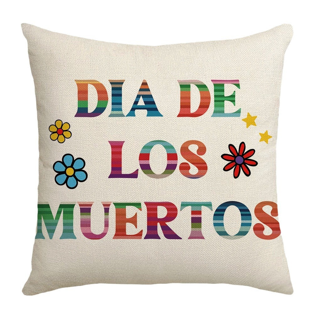 KTX-303571 Cartoon Skull Linen Pillow Cover for Halloween, 45x45cm, Nordic Style, Multiple Designs