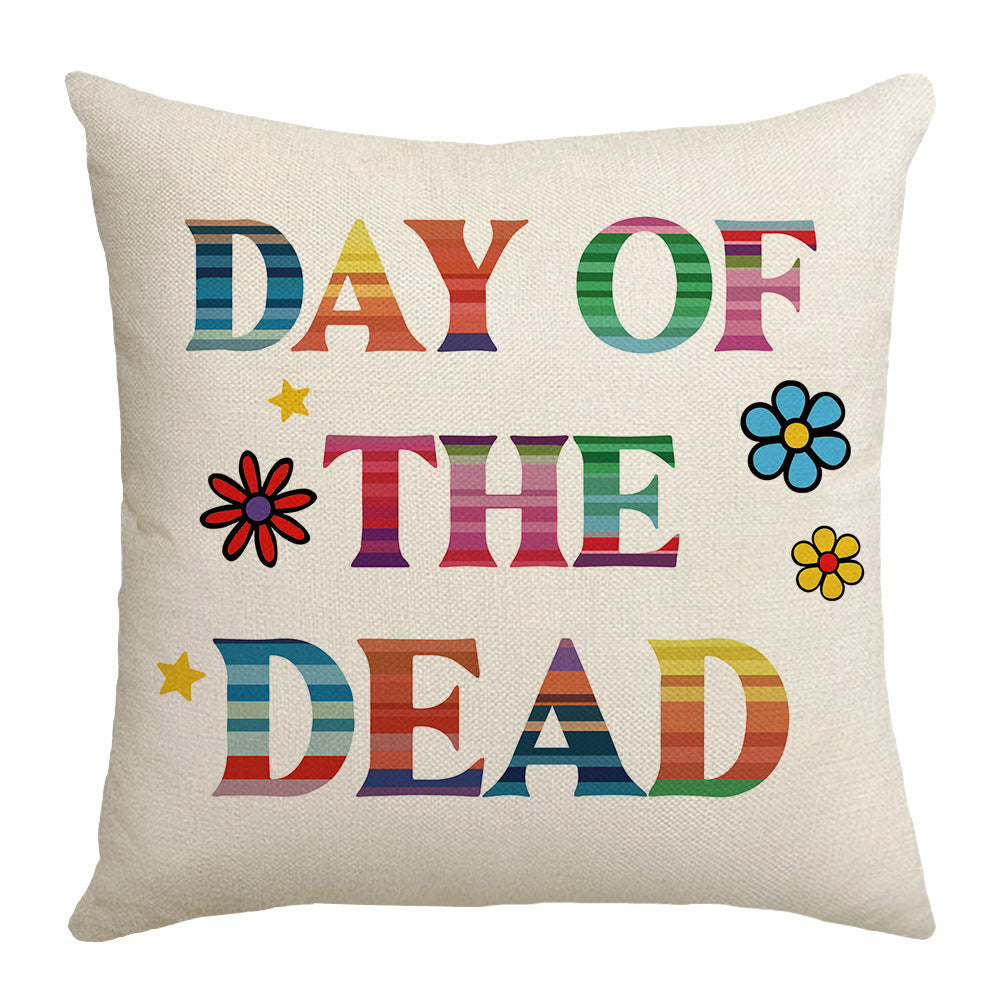 KTX-303571 Cartoon Skull Linen Pillow Cover for Halloween, 45x45cm, Nordic Style, Multiple Designs