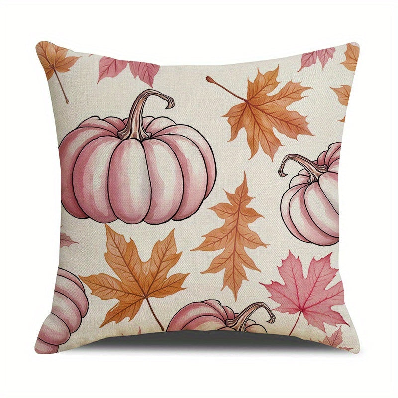 KTX-304595 Autumn 4-Pack Pillow Covers 18x18in with Pumpkin and Maple Leaf Design for Seasonal Home Decor