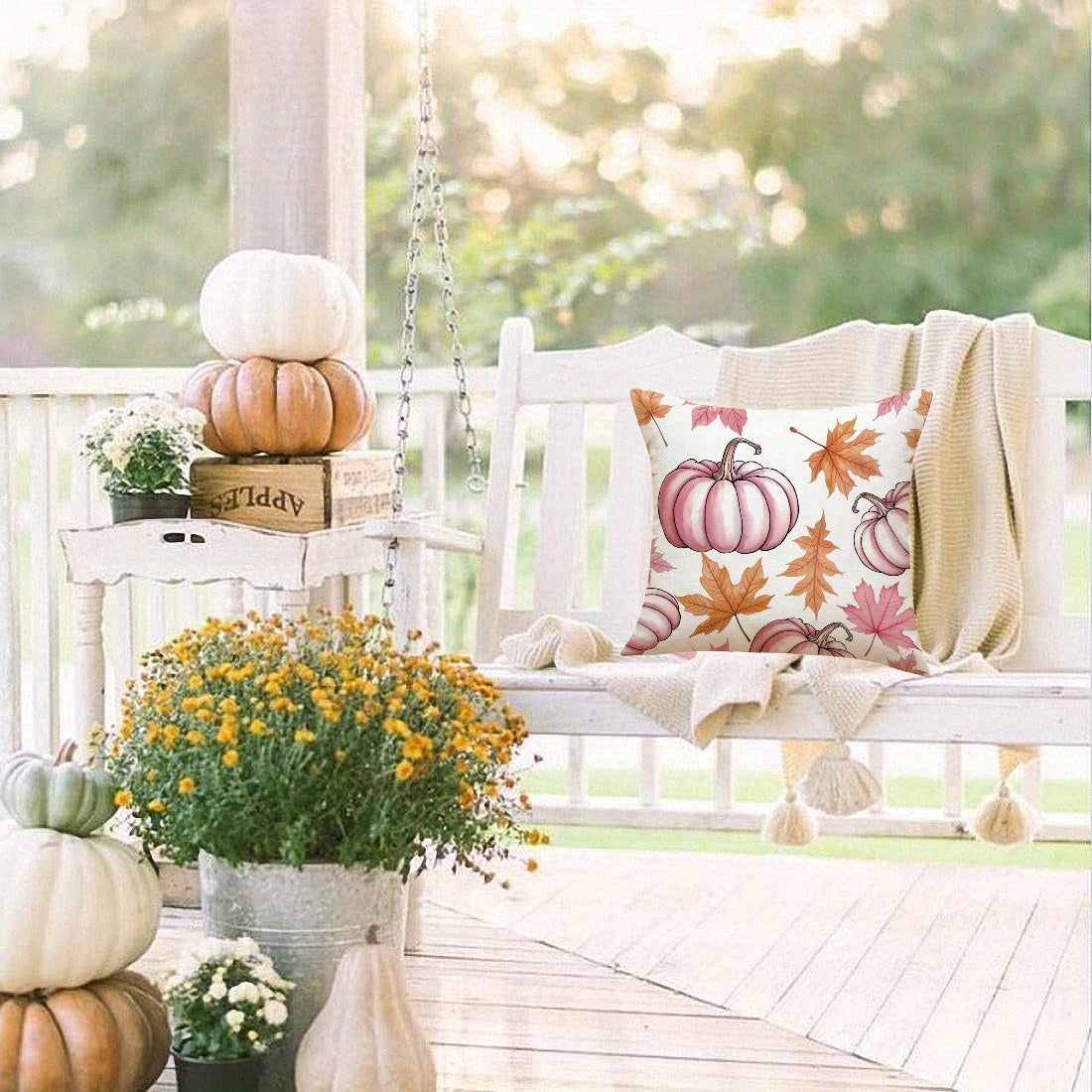 KTX-304595 Autumn 4-Pack Pillow Covers 18x18in with Pumpkin and Maple Leaf Design for Seasonal Home Decor