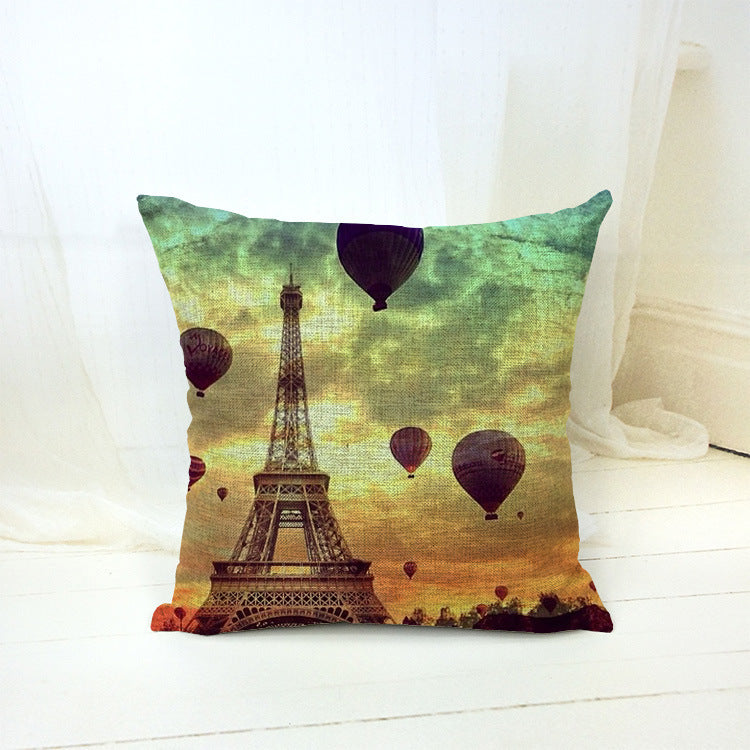 KTX-304723 Hot Air Balloon Cartoon Pillow Cover - Cotton and Linen Waist Cushion with PP Cotton Filling, 45x45 cm