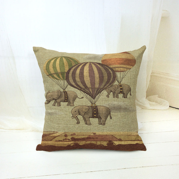 KTX-304723 Hot Air Balloon Cartoon Pillow Cover - Cotton and Linen Waist Cushion with PP Cotton Filling, 45x45 cm