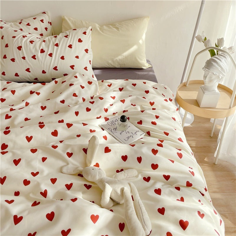 KTX-305235 Cotton Heart-Shaped Bed Set - Three-Piece and Four-Piece Options for Various Bed Sizes