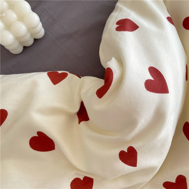 KTX-305235 Cotton Heart-Shaped Bed Set - Three-Piece and Four-Piece Options for Various Bed Sizes