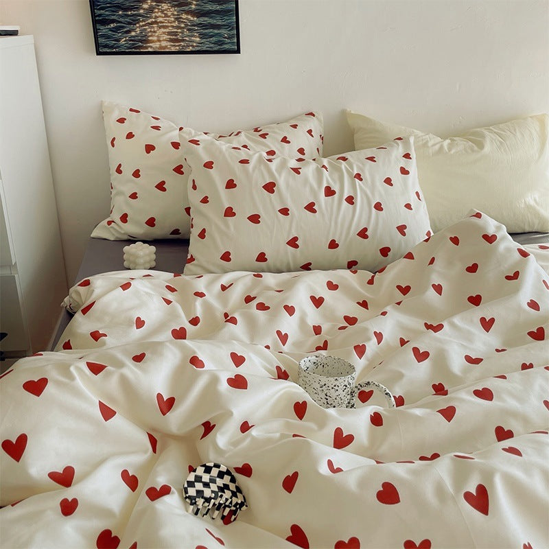 KTX-305235 Cotton Heart-Shaped Bed Set - Three-Piece and Four-Piece Options for Various Bed Sizes