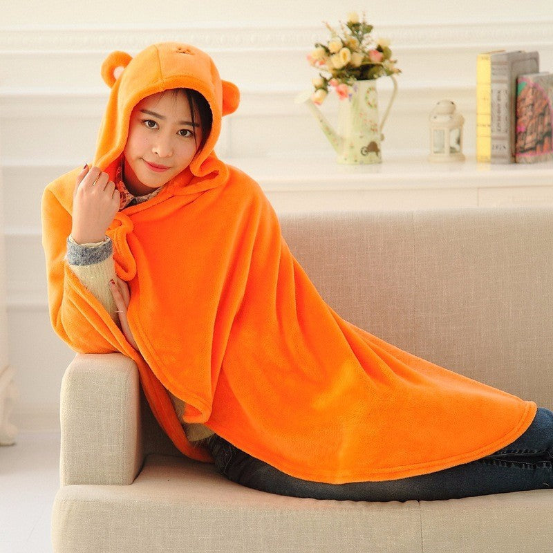 KTX-305491 Cozy Orange Umaru Chan Cloak Costume - Soft Coral Fleece Blanket Hoodie for All Ages