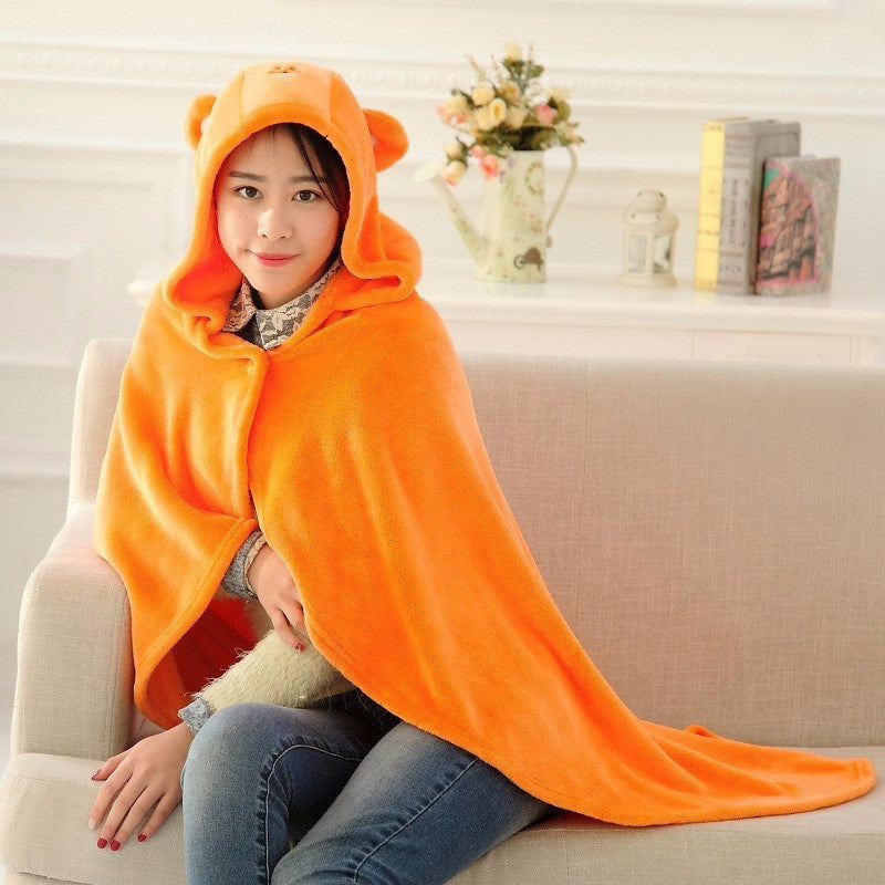 KTX-305491 Cozy Orange Umaru Chan Cloak Costume - Soft Coral Fleece Blanket Hoodie for All Ages