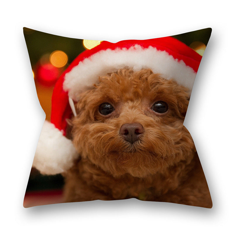 KTX-305747 Christmas Pillowcase Featuring Cats and Dogs in American Country Style – Peach Skin Material
