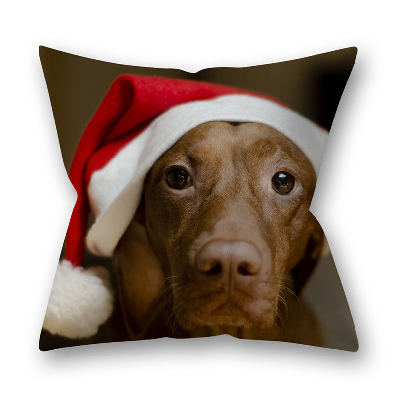 KTX-305747 Christmas Pillowcase Featuring Cats and Dogs in American Country Style – Peach Skin Material