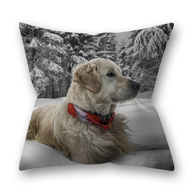 KTX-305747 Christmas Pillowcase Featuring Cats and Dogs in American Country Style – Peach Skin Material