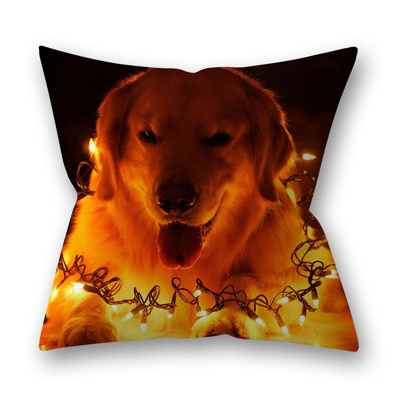 KTX-305747 Christmas Pillowcase Featuring Cats and Dogs in American Country Style – Peach Skin Material