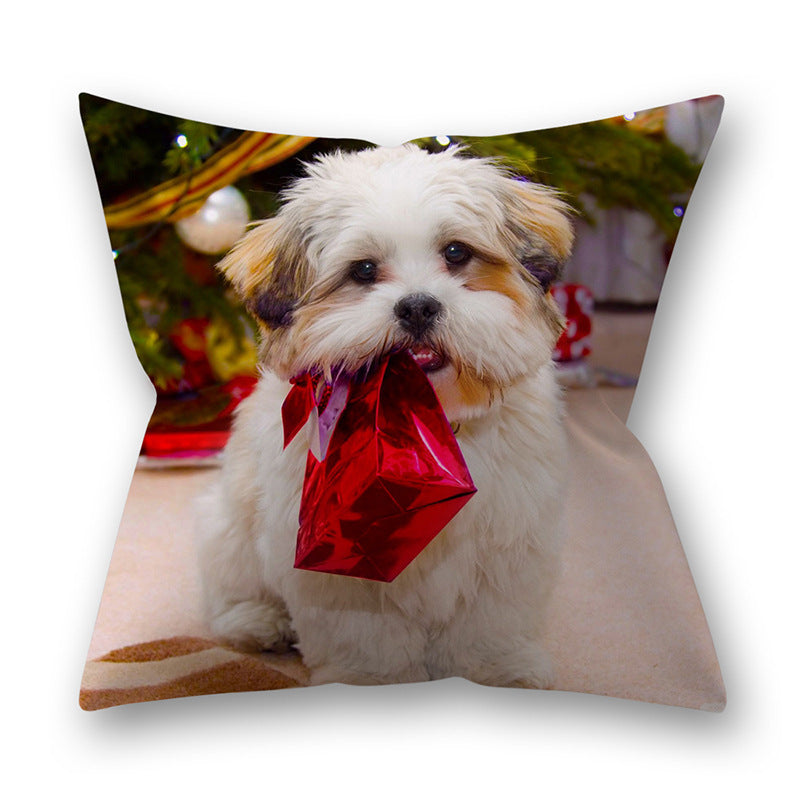 KTX-305747 Christmas Pillowcase Featuring Cats and Dogs in American Country Style – Peach Skin Material