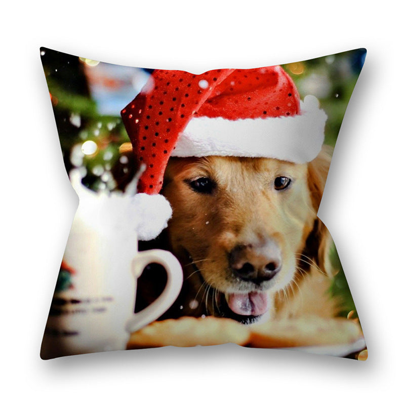 KTX-305747 Christmas Pillowcase Featuring Cats and Dogs in American Country Style – Peach Skin Material