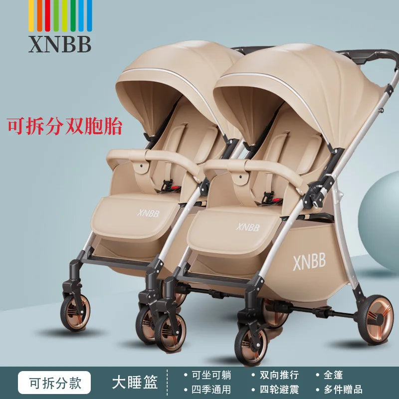 KTX-306259 Twin Baby Stroller Pram with Two-Seating Models - Foldable and Adjustable