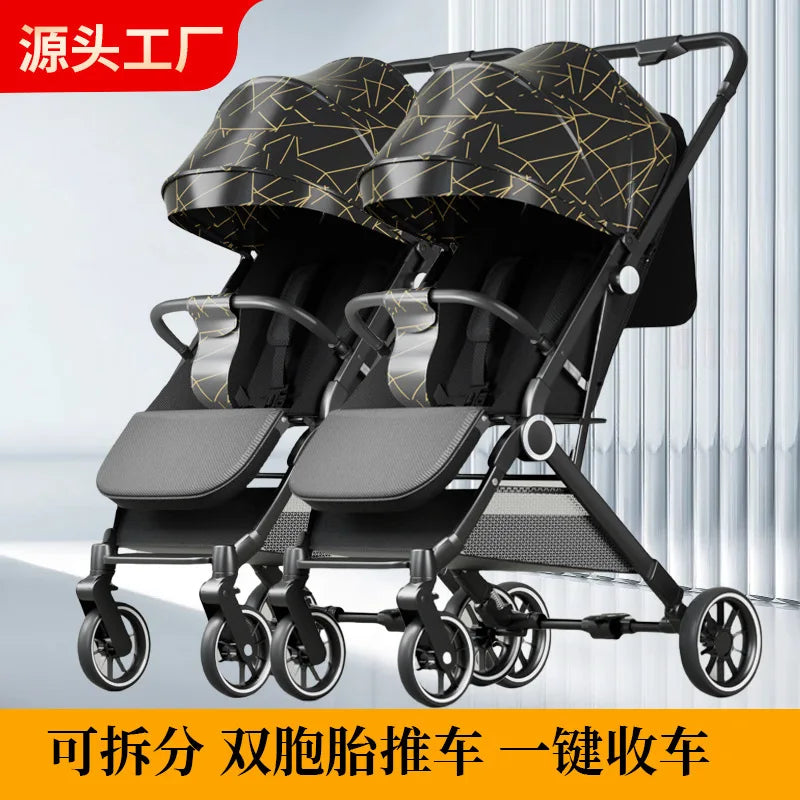 KTX-306259 Twin Baby Stroller Pram with Two-Seating Models - Foldable and Adjustable