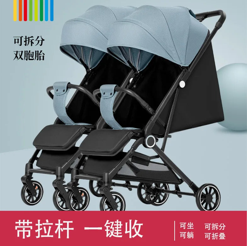 KTX-306259 Twin Baby Stroller Pram with Two-Seating Models - Foldable and Adjustable