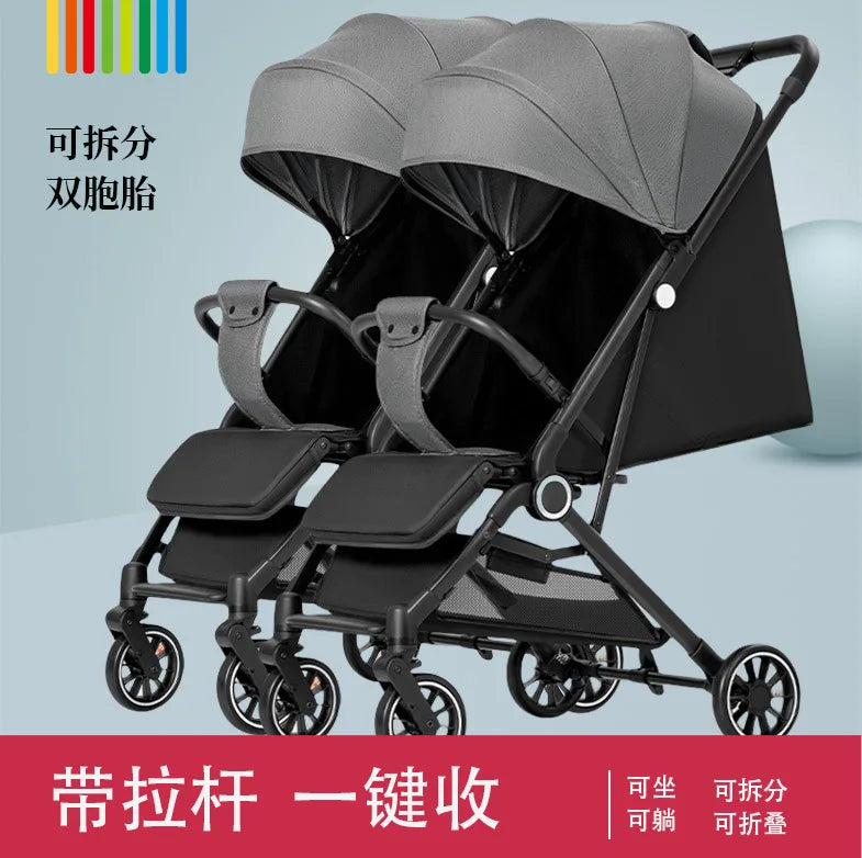 KTX-306259 Twin Baby Stroller Pram with Two-Seating Models - Foldable and Adjustable